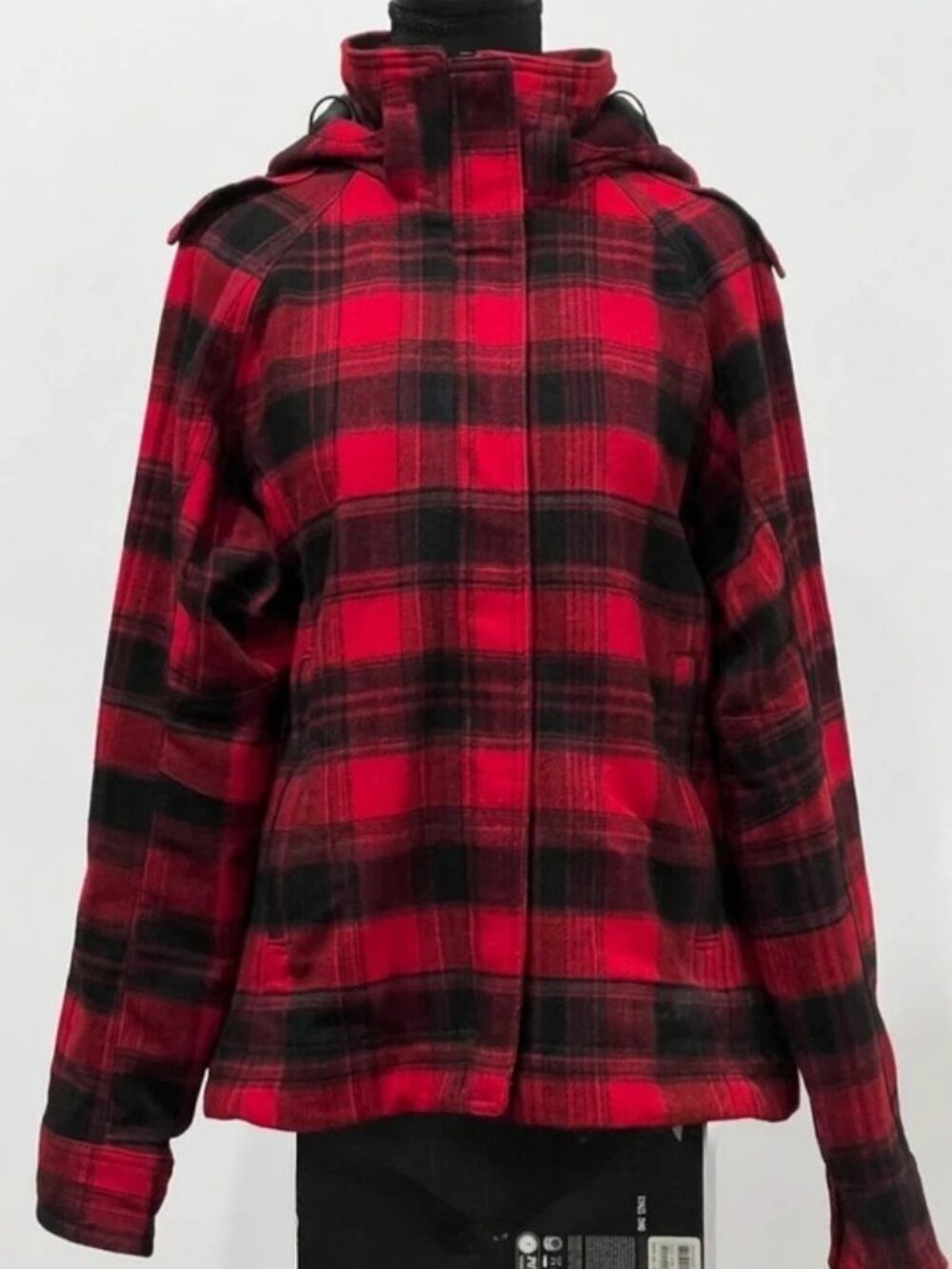 Columbia Women's Omni-Heat Jacket Red Black Buffalo Plaid Hooded Winter Thermal